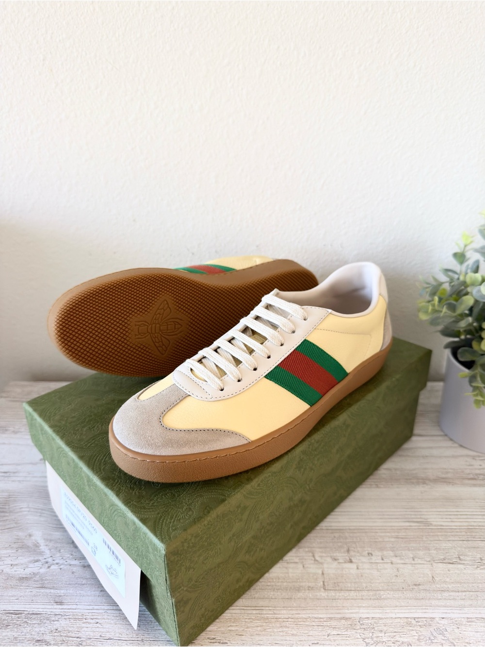 New Gucci G74 leather women sneakers with Web, size 38, US 8-8.5